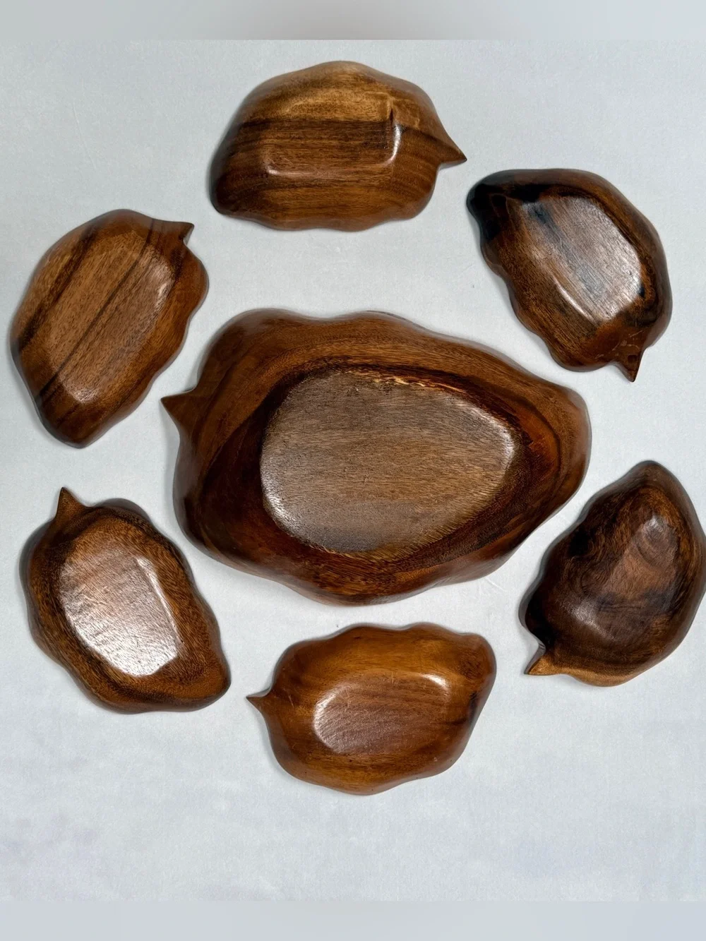 Vintage Mid-century style handcrafted wooden 7 piece salad bowl set.
